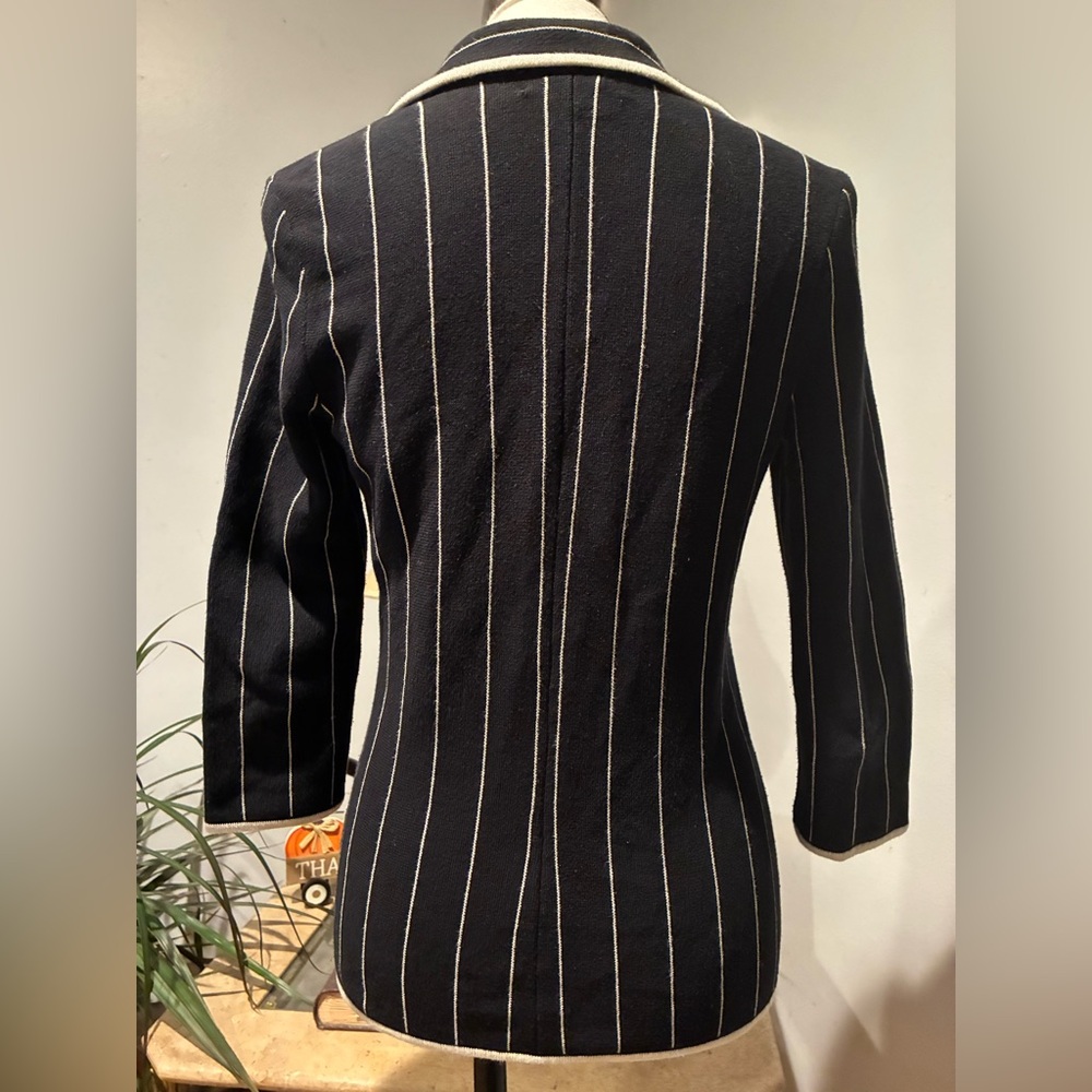 Vintage Lauren by Ralph Lauren Black & White Striped Knit Cotton Blazer Size P/S - Picture 4 of 13